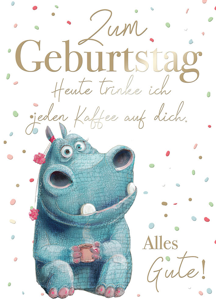 Geburtstagskarte „Nilpferd mit Kaffee“