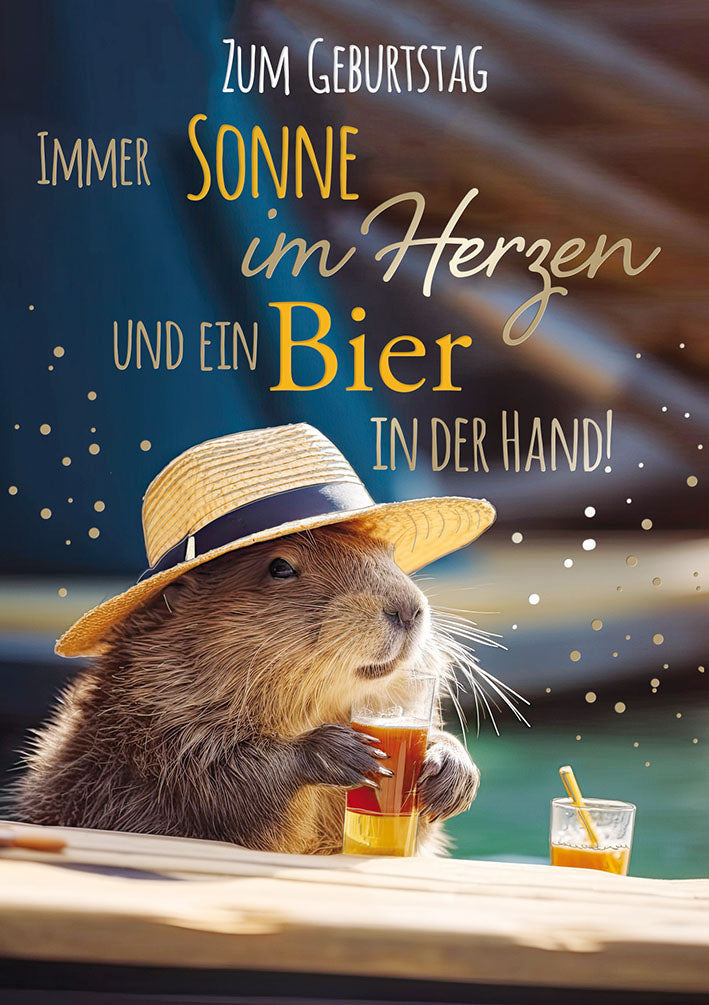 Loonycard Geburtstagskarte „Sonne im Herzen, Bier in der Hand“