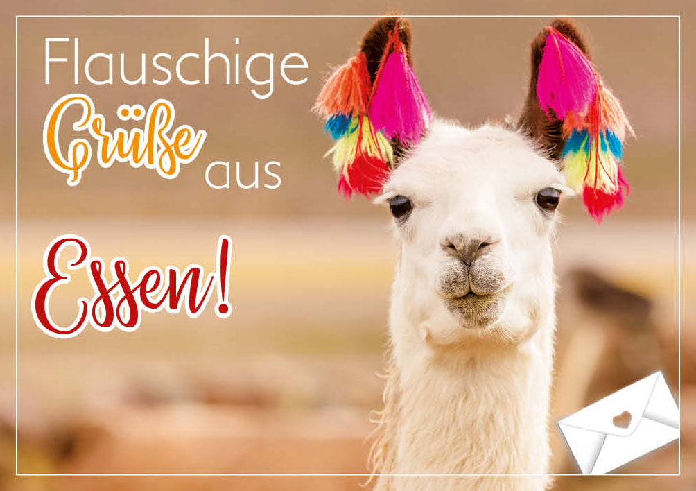 Grüße-aus-Karte „Lama – Flauschige Grüße“