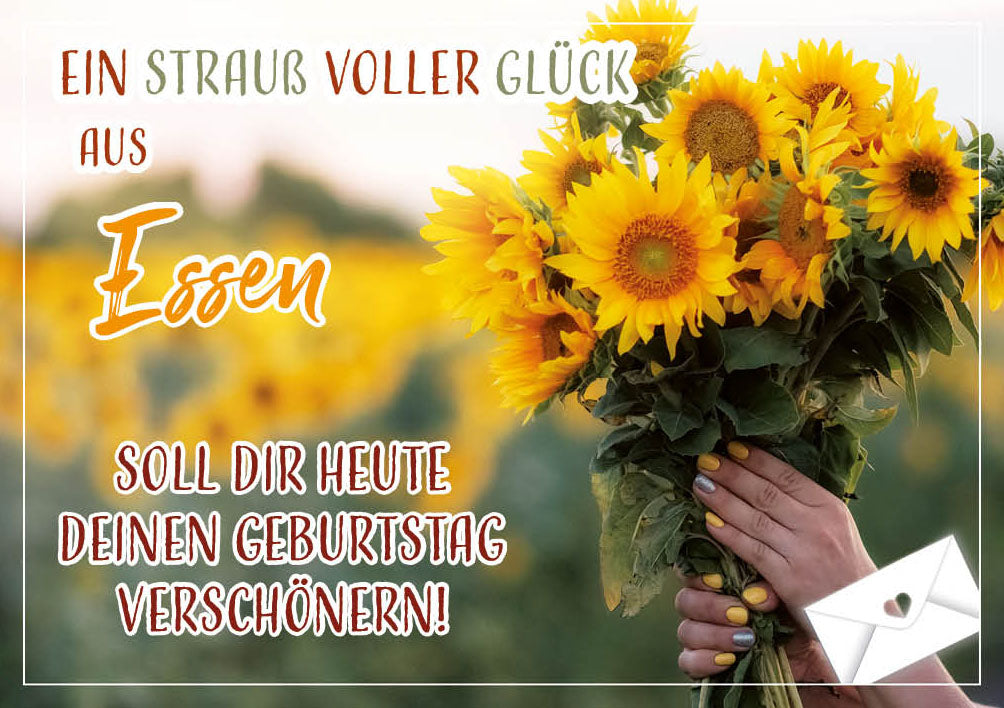 Grüße-aus-Karte Geburtstag „Sonnenblumenstrauß – Ein Strauß voller Glück“
