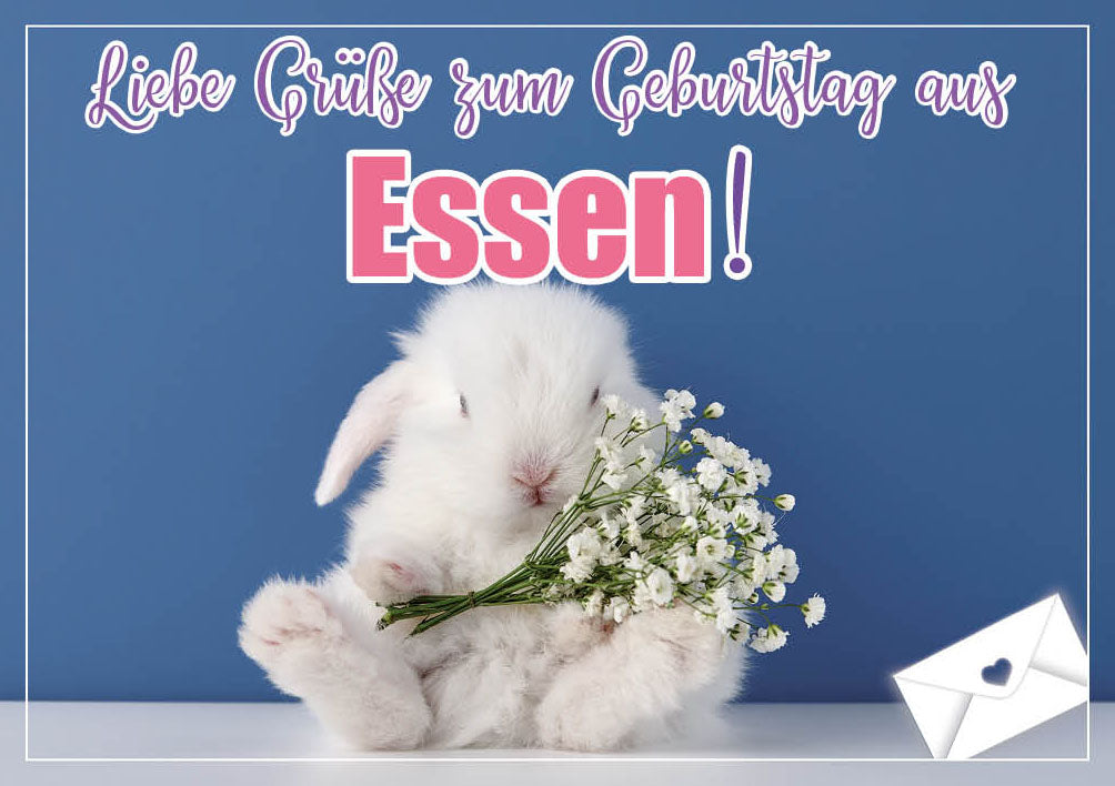 Grüße-aus-Karte Geburtstag „Häschen mit Blumen“