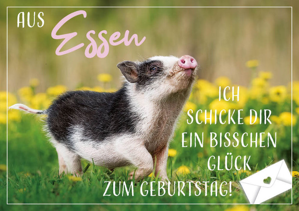 Grüße-aus-Karte Geburtstag „Ferkel – Ein bisschen Glück zum Geburtstag“