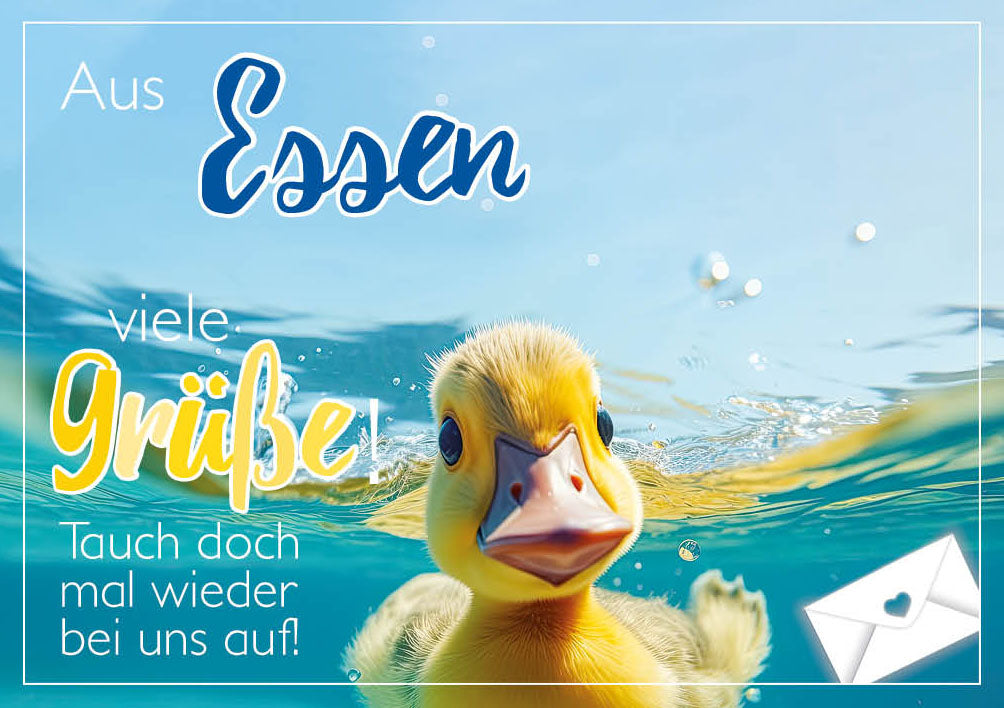 Grüße-aus-Karte „Entchen im Wasser – Tauch doch mal wieder auf“
