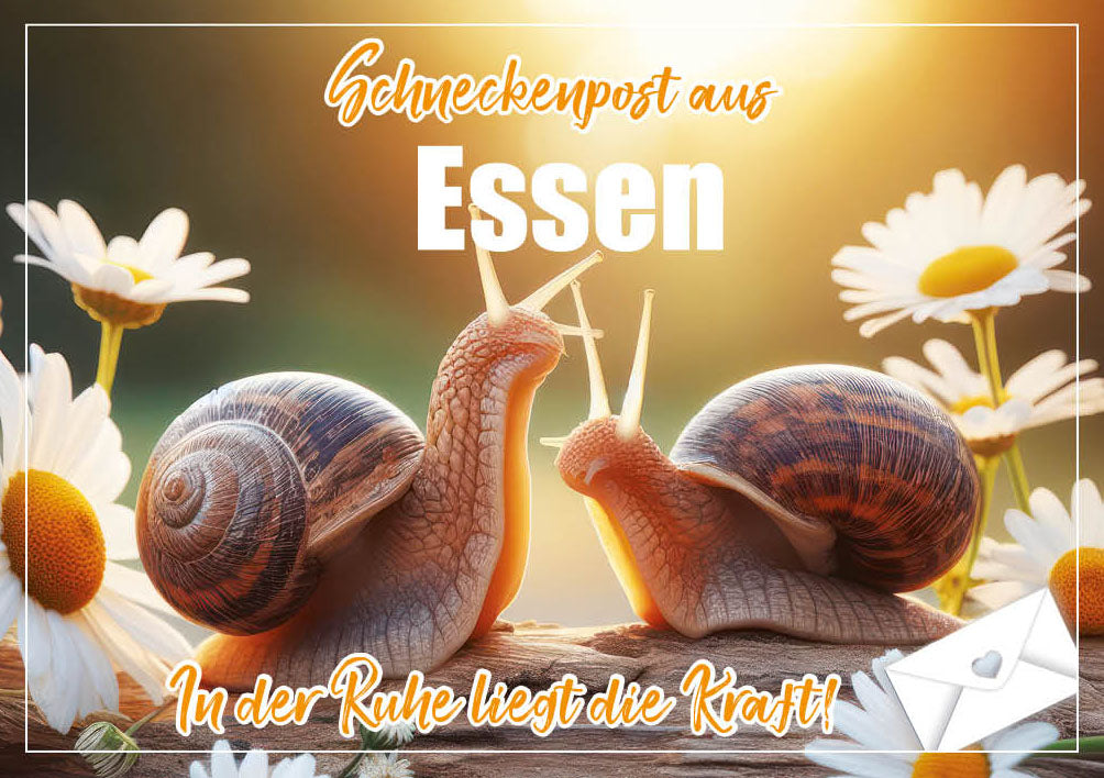 Grüße-aus-Karte „Zwei Schnecken – In der Ruhe liegt die Kraft“