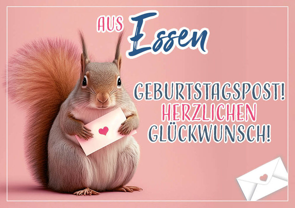 Grüße-aus-Karte Geburtstag „Eichhörnchen mit Brief – Geburtstagspost“
