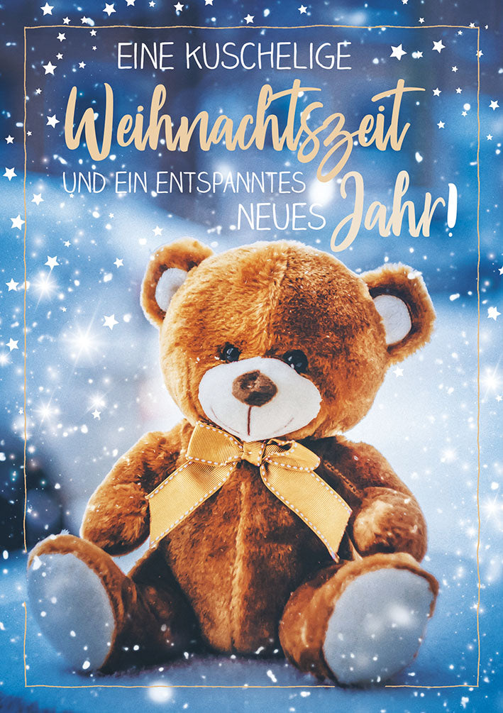 Weihnachtskarte „Teddy im Schnee“