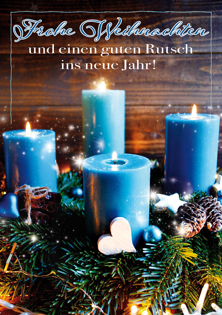 Weihnachtskarte „Blaue Kerzen“