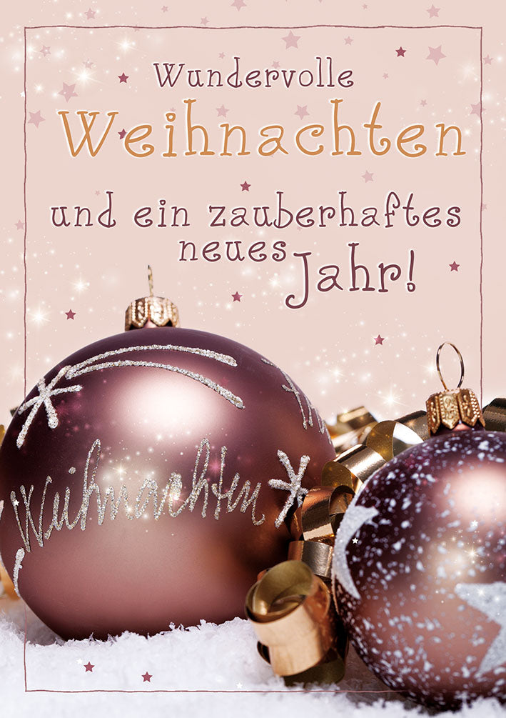Weihnachtskarte „Kugeln in Rosé“