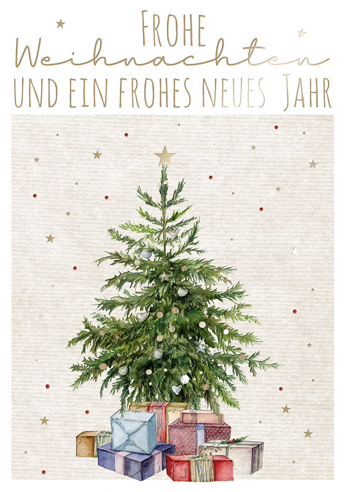 Weihnachtskarte „Tanne mit Paketen“
