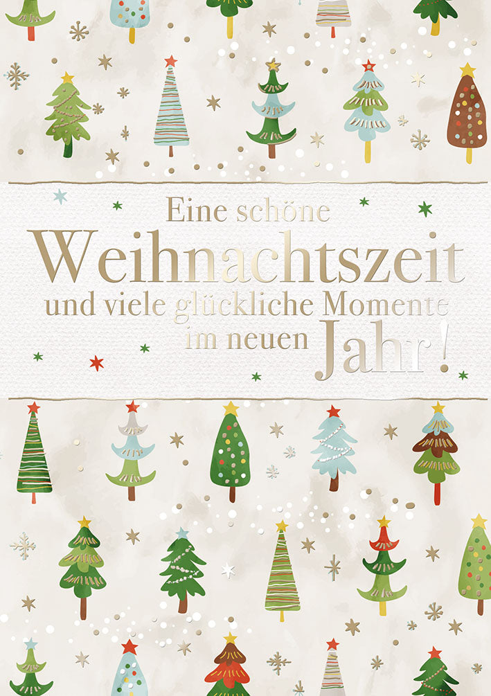 Weihnachtskarte „Bunte Tannenbäume“