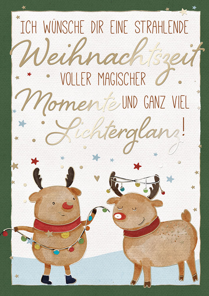 Weihnachtskarte „Rentiere mit Lichterkette“