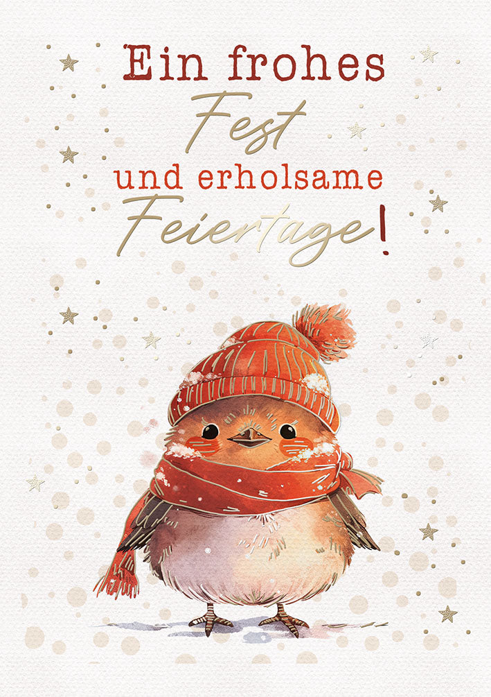 Weihnachtskarte „Rotkehlchen mit Schal“