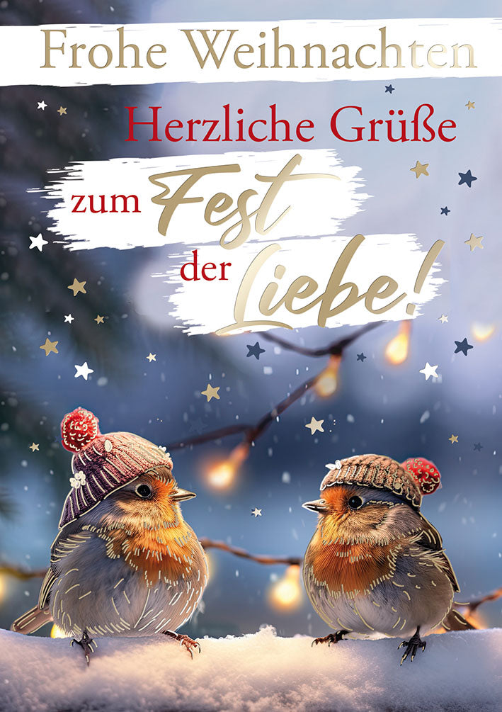 Weihnachtskarte „Rotkehlchen-Paar“