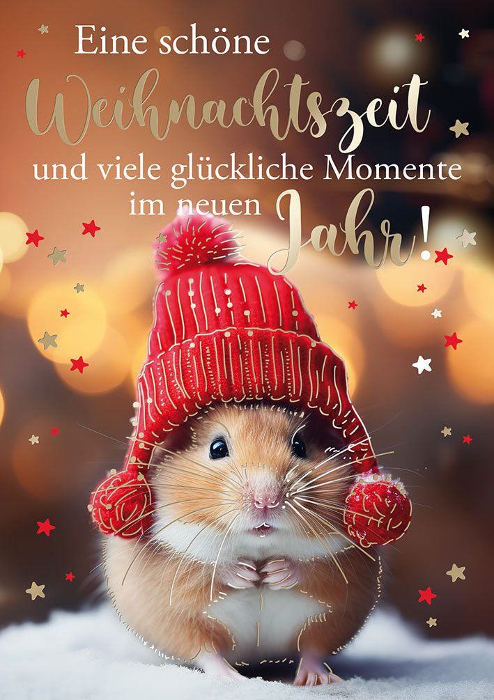 Weihnachtskarte „Hamster mit Mütze“