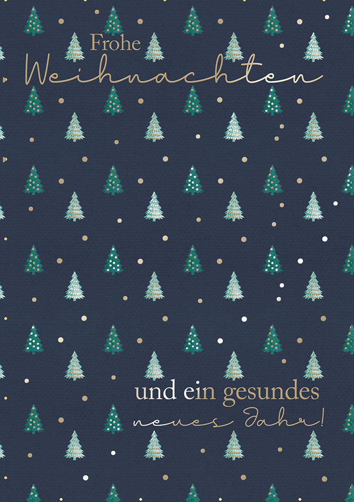 Weihnachtskarte „Tannen auf Blau“