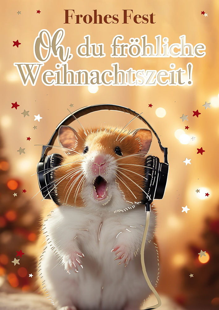 Weihnachtskarte „Hamster mit Kopfhörern“