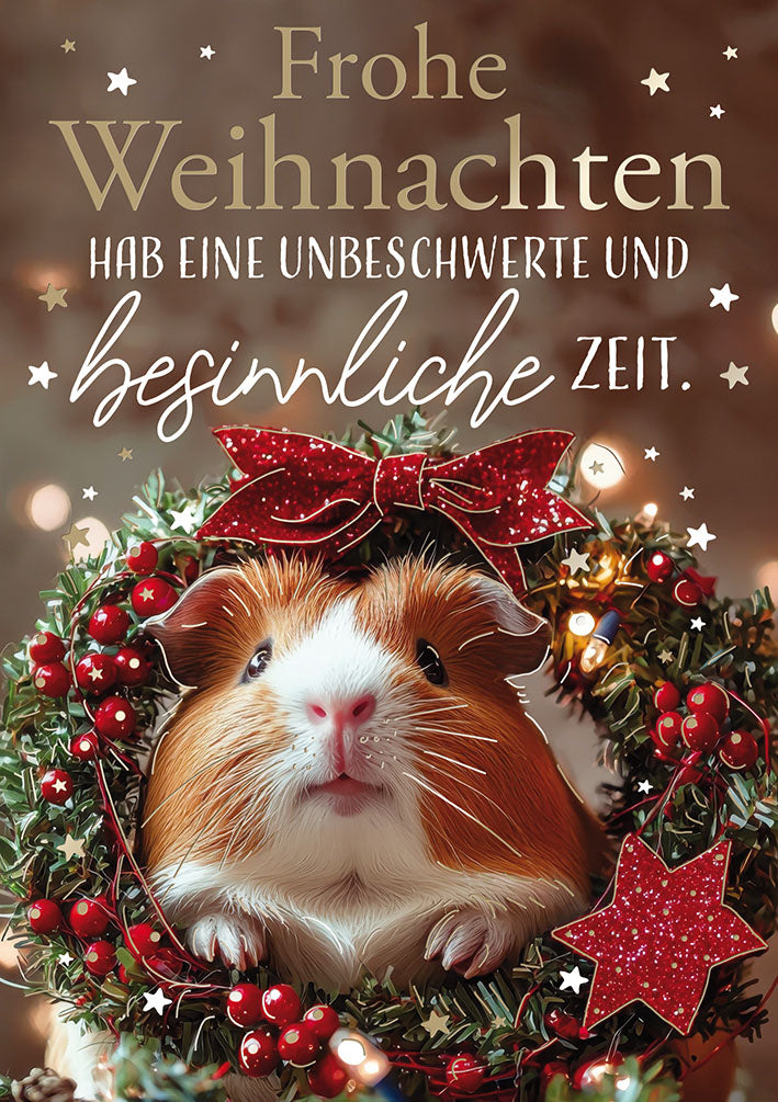 Weihnachtskarte „Meerschweinchen im Kranz“