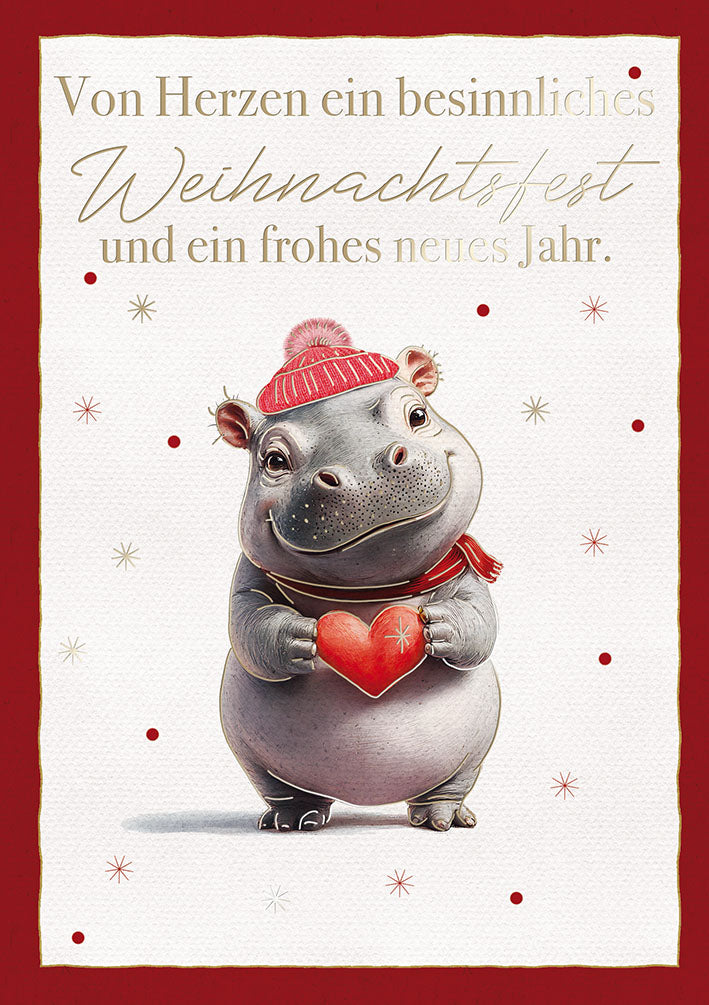 Weihnachtskarte „Nilpferd mit Herz“