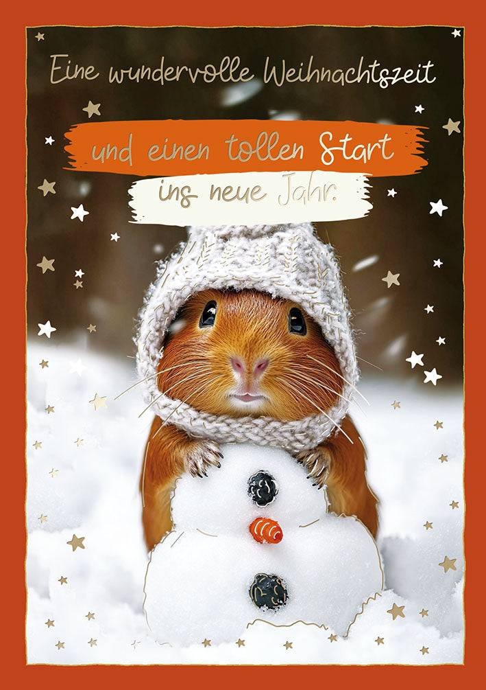 Weihnachtskarte „Hamster mit Schneemann“