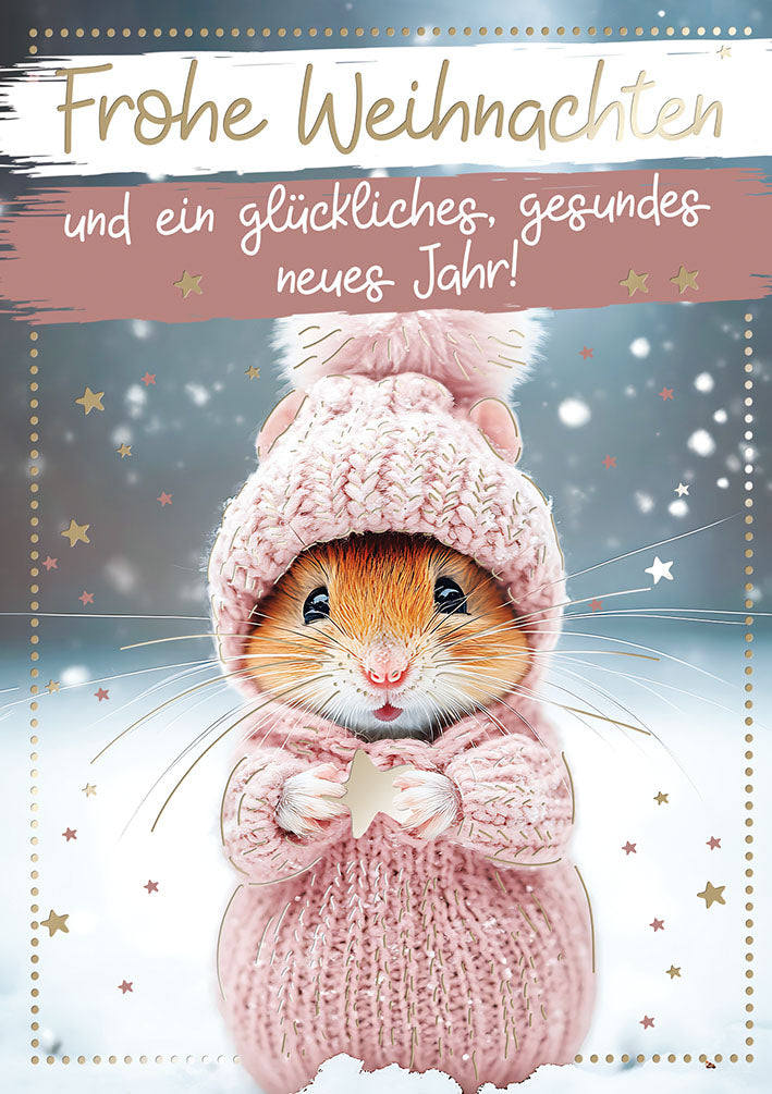 Weihnachtskarte „Hamster in Strickmütze“