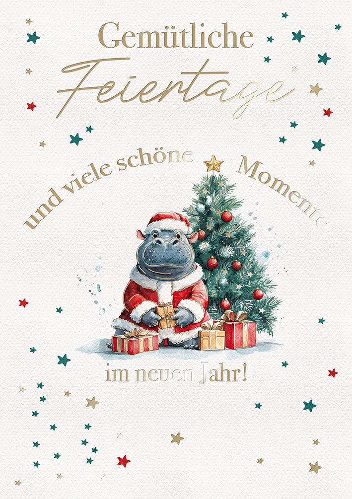 Weihnachtskarte „Nilpferd unterm Baum“