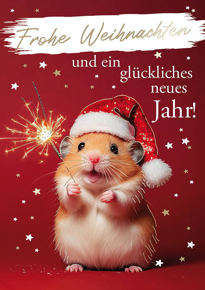 Weihnachtskarte „Hamster mit Wunderkerze“