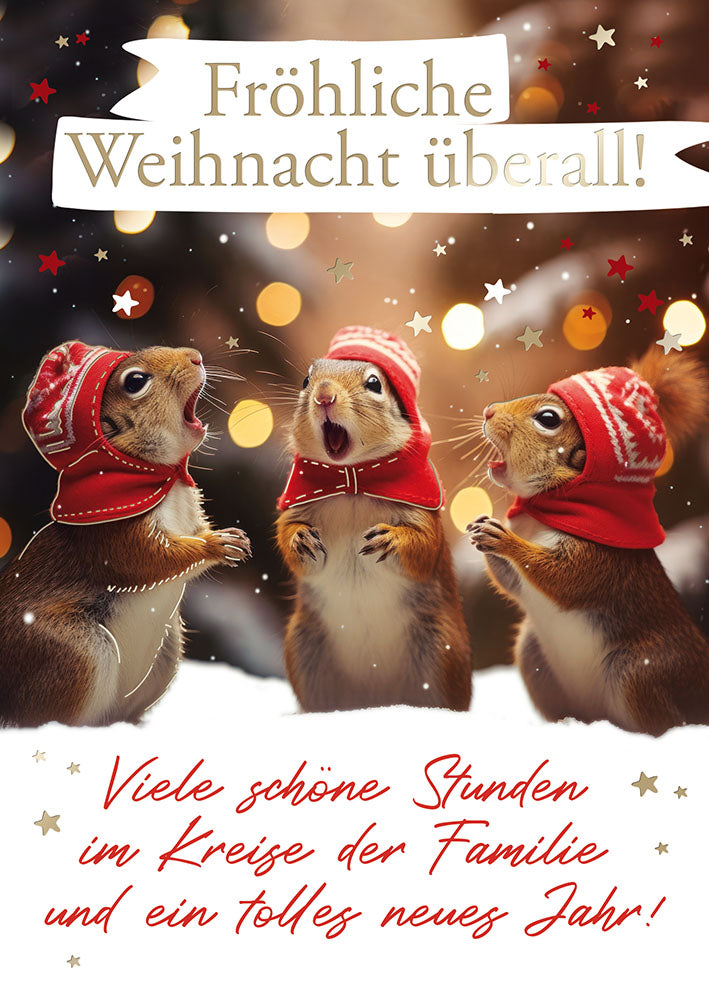 Weihnachtskarte „Singende Eichhörnchen“