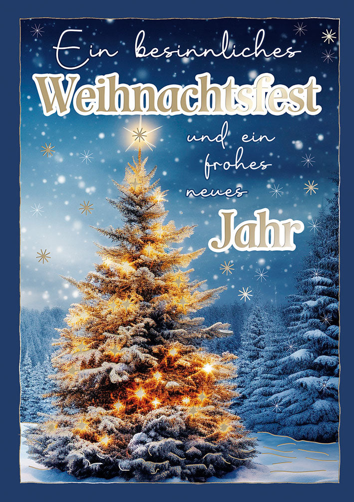 Weihnachtskarte „Leuchtender Tannenbaum im Schnee“