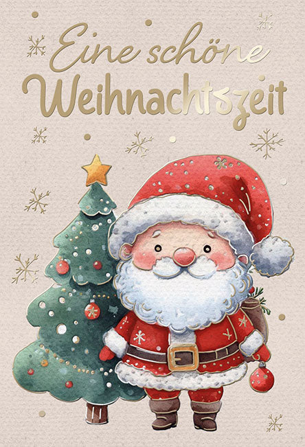 Weihnachts-Minikarte „Weihnachtsmann am Baum“