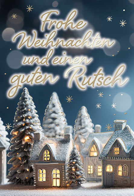 Weihnachts-Minikarte „Verschneites Dorf“