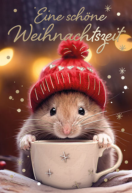 Weihnachts-Minikarte „Maus in der Tasse“