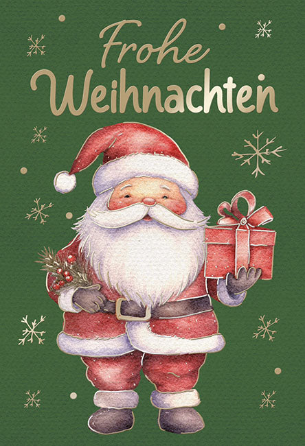 Weihnachts-Minikarte „Weihnachtsmann mit Geschenk“