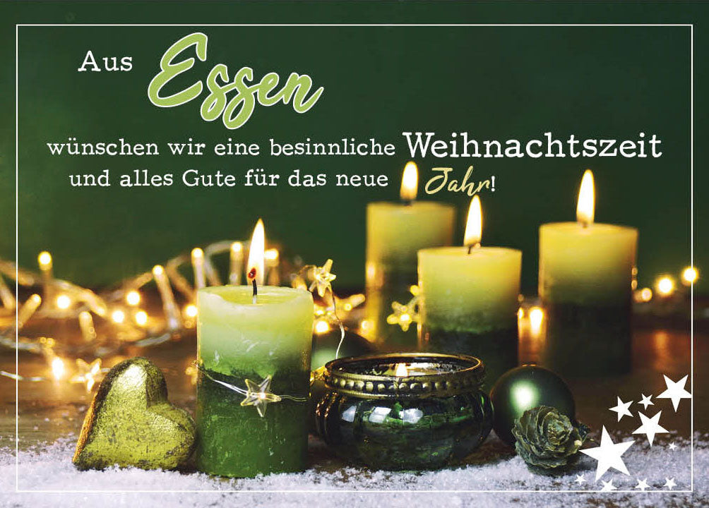Grüße-aus-Karte Weihnachten „Grüne Kerzen – Besinnliche Weihnachtszeit“