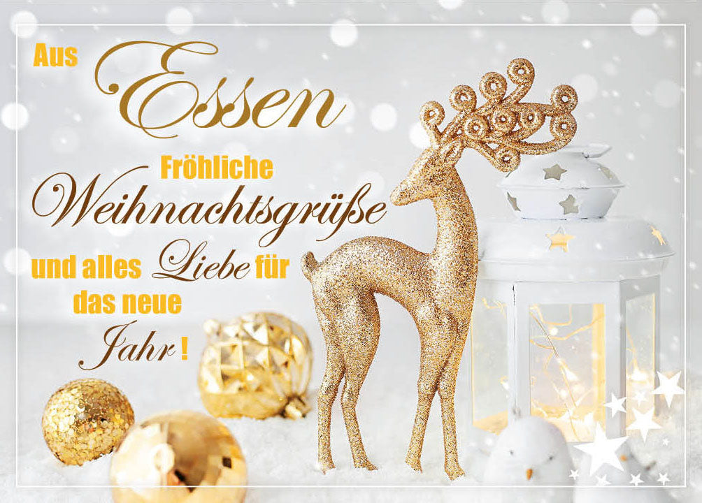 Grüße-aus-Karte Weihnachten „Goldener Hirsch – Fröhliche Weihnachtsgrüße“