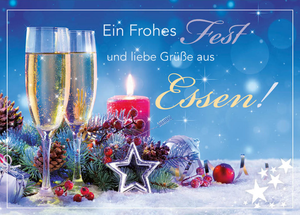 Grüße-aus-Karte Weihnachten „Sekt und Kerze – Ein frohes Fest“