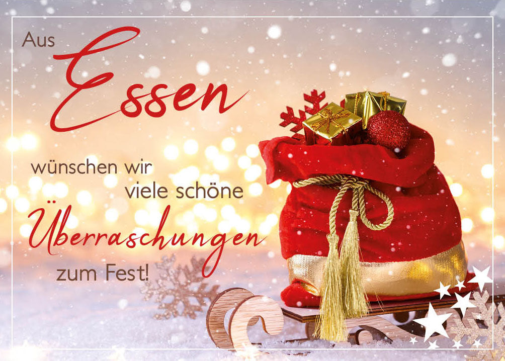 Grüße-aus-Karte Weihnachten „Geschenkesack – Viele schöne Überraschungen“