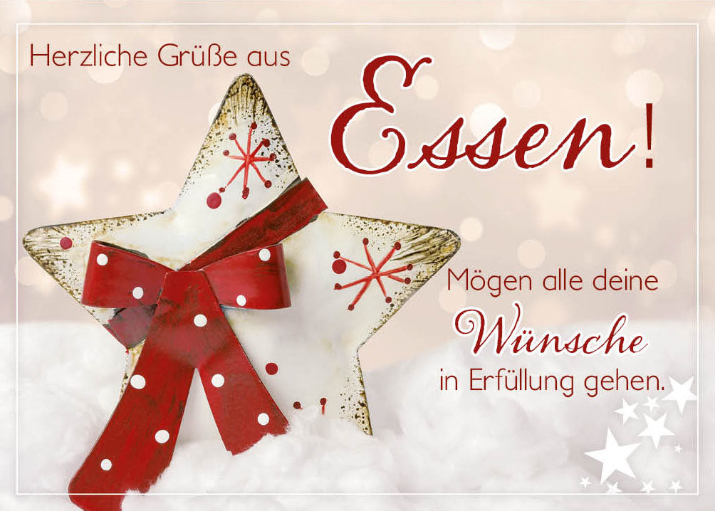 Grüße-aus-Karte Weihnachten „Stern mit Schleife – Herzliche Grüße“