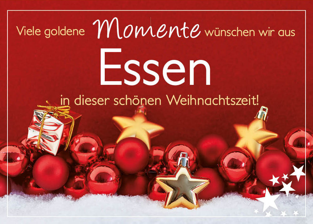 Grüße-aus-Karte Weihnachten „Rote Kugeln – Viele goldene Momente“