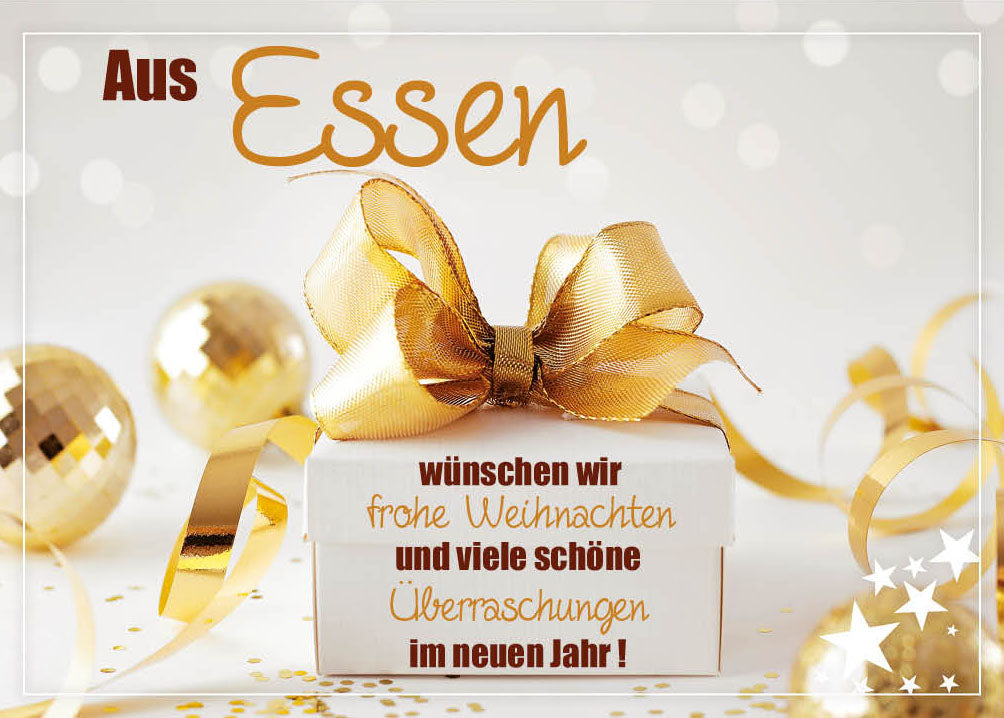 Grüße-aus-Karte Weihnachten „Goldenes Geschenk – Frohe Weihnachten“
