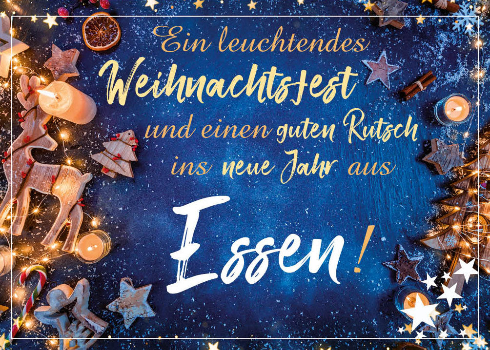 Grüße-aus-Karte Weihnachten „Blauer Sternenhimmel – Ein leuchtendes Weihnachtsfest“