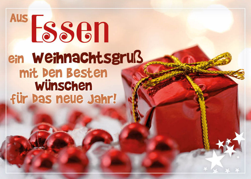Grüße-aus-Karte Weihnachten „Rotes Geschenk – Ein Weihnachtsgruß“