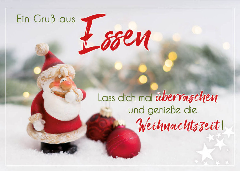 Grüße-aus-Karte Weihnachten „Weihnachtsmann-Figur – Lass dich mal überraschen“