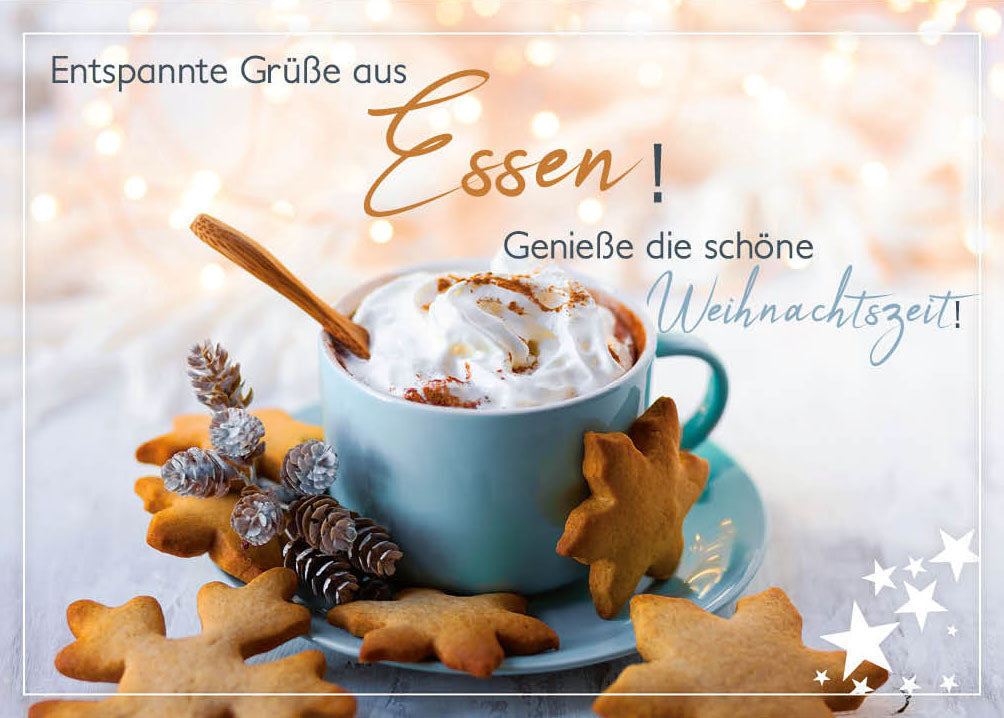 Grüße-aus-Karte Weihnachten „Kakao mit Sahne – Entspannte Grüße“