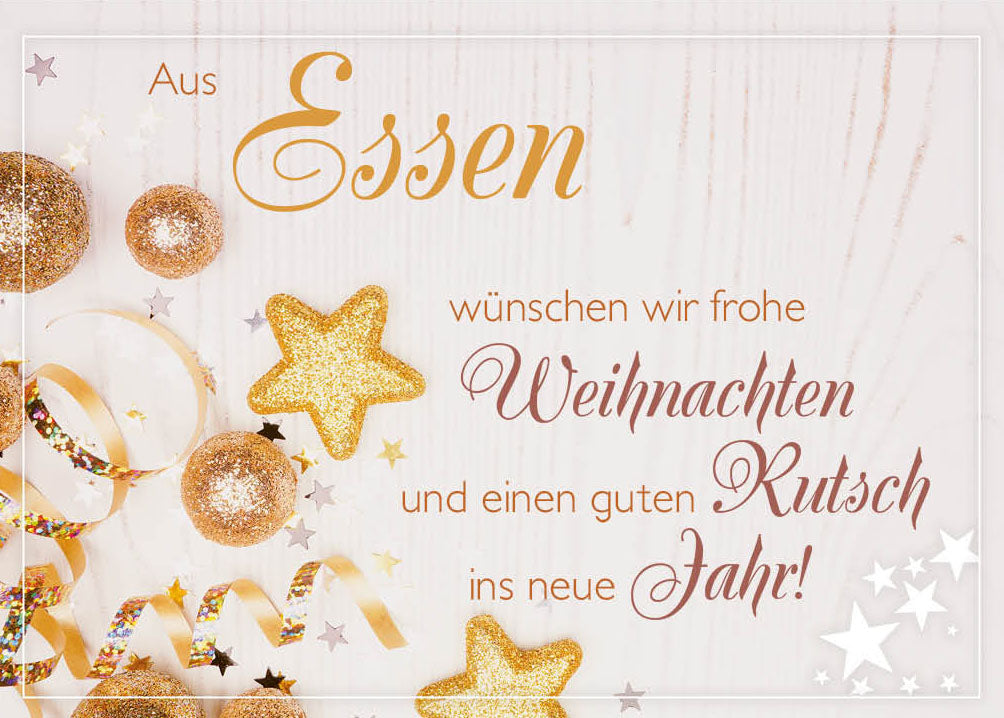 Grüße-aus-Karte Weihnachten „Goldene Sterne – Frohe Weihnachten und guten Rutsch“