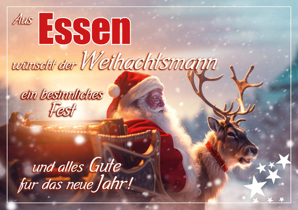 Grüße-aus-Karte Weihnachten „Weihnachtsmann mit Rentier – Ein besinnliches Fest“
