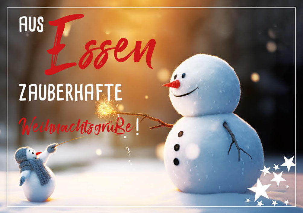 Grüße-aus-Karte Weihnachten „Schneemann und Pinguin – Zauberhafte Weihnachtsgrüße“