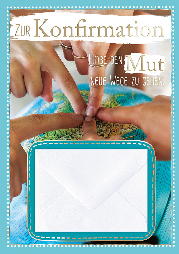 Geldkarte zur Konfirmation „Hände und Weltkarte“
