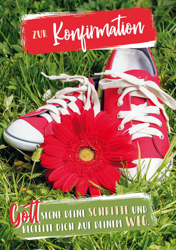 Konfirmationskarte „Turnschuhe und Gerbera“
