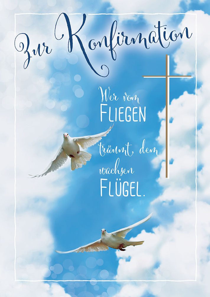 Konfirmationskarte „Tauben im Himmel“