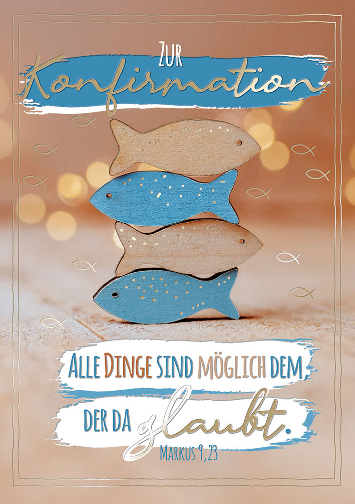 Konfirmationskarte „Blaue Fische“